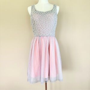 NEW Sparkly Pink Beaded Dress Pearls Junior 7 Balletcore Fairy Feminine Homecomi